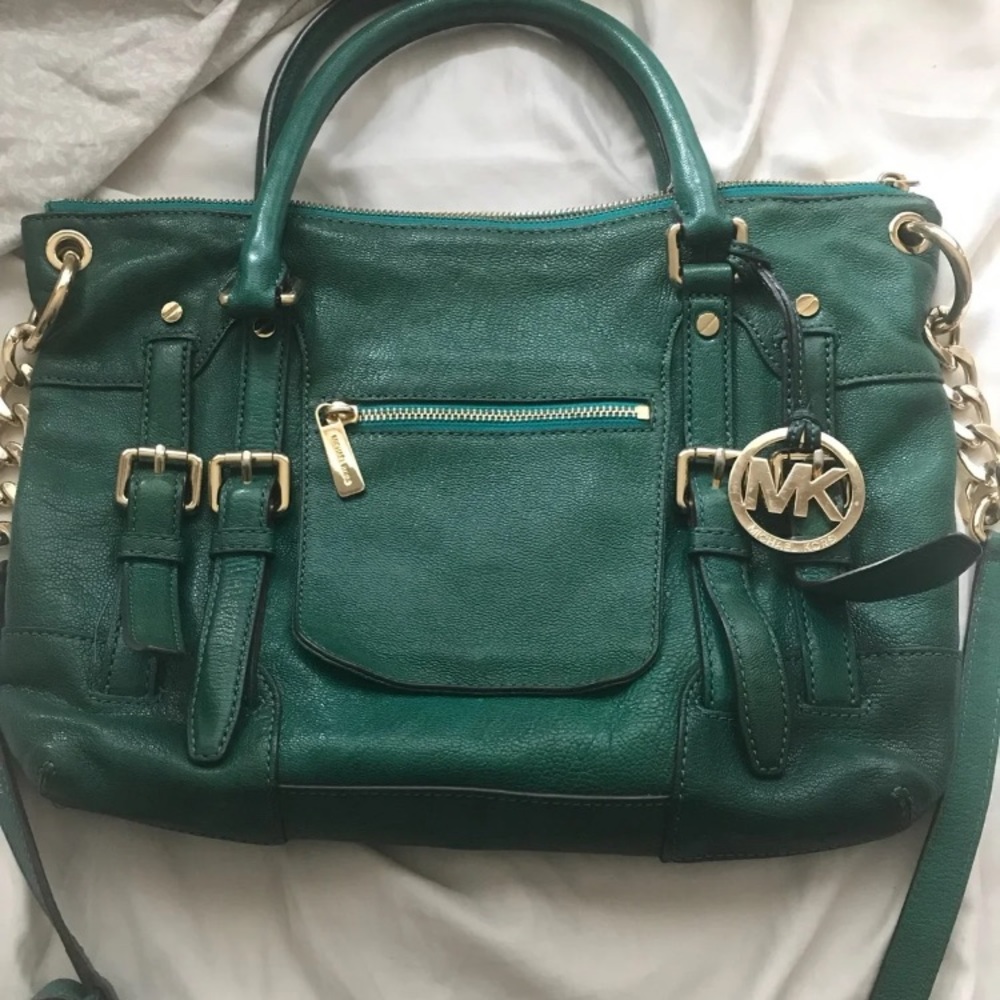Michael Kors green and gold bag